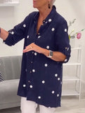 Simple lapel long-sleeved polka dot shirt