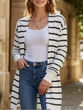 Long knitted striped cardigan sweater