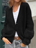 Simple button solid color long-sleeved sweater
