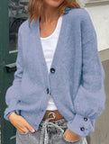 Simple button solid color long-sleeved sweater