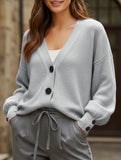 Simple button solid color long-sleeved sweater