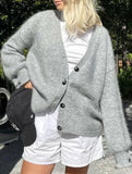 Simple button solid color long-sleeved sweater