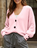 Simple button solid color long-sleeved sweater
