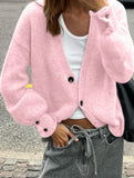 Simple button solid color long-sleeved sweater