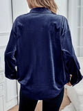 Solid color lapel lantern sleeve shirt