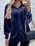 Solid color lapel lantern sleeve shirt