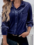 Solid color lapel lantern sleeve shirt