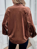 Solid color lapel lantern sleeve shirt