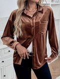 Solid color lapel lantern sleeve shirt