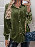 Solid color lapel lantern sleeve shirt