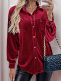 Solid color lapel lantern sleeve shirt