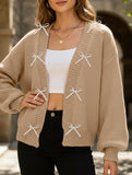 Ribbon Bow Patchwork Cardigan Sweater