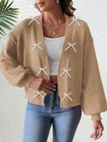 Ribbon Bow Patchwork Cardigan Sweater