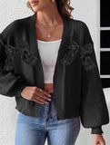 Women's Ribbon Bow Spliced Cardigan Sweater