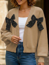 Women's Ribbon Bow Spliced Cardigan Sweater