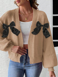 Women's Ribbon Bow Spliced Cardigan Sweater