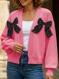 Women's Ribbon Bow Spliced Cardigan Sweater