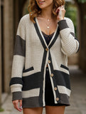 V-neck oversized colorblock cardigan sweater