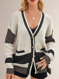 V-neck oversized colorblock cardigan sweater