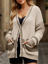 V-neck oversized colorblock cardigan sweater