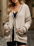V-neck oversized colorblock cardigan sweater