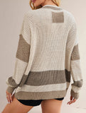 V-neck oversized colorblock cardigan sweater