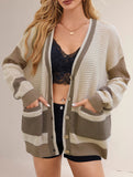 V-neck oversized colorblock cardigan sweater