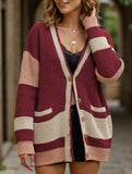 V-neck oversized colorblock cardigan sweater