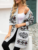 Diamond-shaped oversized knitted long cardigan