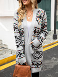 Diamond-shaped oversized knitted long cardigan