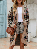 Diamond-shaped oversized knitted long cardigan