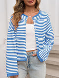 Striped contrast sweater long sleeve cardigan