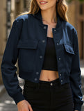 Women's stand collar large pocket jacket