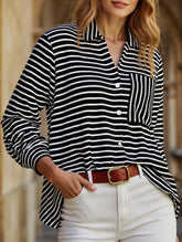 Cute Striped V-Neck Button-Down Shirt