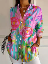 Lapel shirt with floral print cardigan
