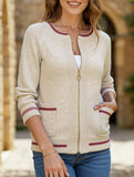 Casual Trim Contrast Color Cardigan Sweater