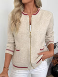 Casual Trim Contrast Color Cardigan Sweater