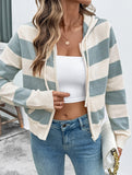 Cuffed Striped Contrast Sweater Zip-Up Cardigan
