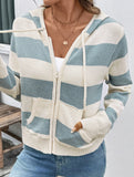 Cuffed Striped Contrast Sweater Zip-Up Cardigan
