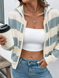 Cuffed Striped Contrast Sweater Zip-Up Cardigan