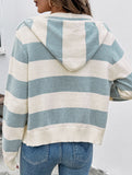 Cuffed Striped Contrast Sweater Zip-Up Cardigan