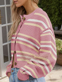 Casual Colorblock Button Cardigan