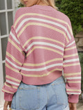 Casual Colorblock Button Cardigan