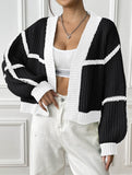 Casual loose jacket contrast color cardigan
