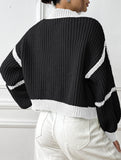 Casual loose jacket contrast color cardigan