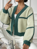 Casual loose jacket contrast color cardigan