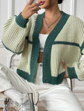 Casual loose jacket contrast color cardigan