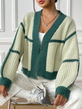 Casual loose jacket contrast color cardigan