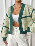 Casual loose jacket contrast color cardigan