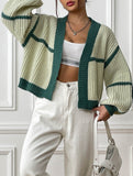 Casual loose jacket contrast color cardigan